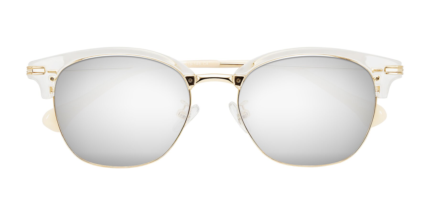 Folded Front of Obrien in Clear/Gold with Silver Mirrored Lenses
