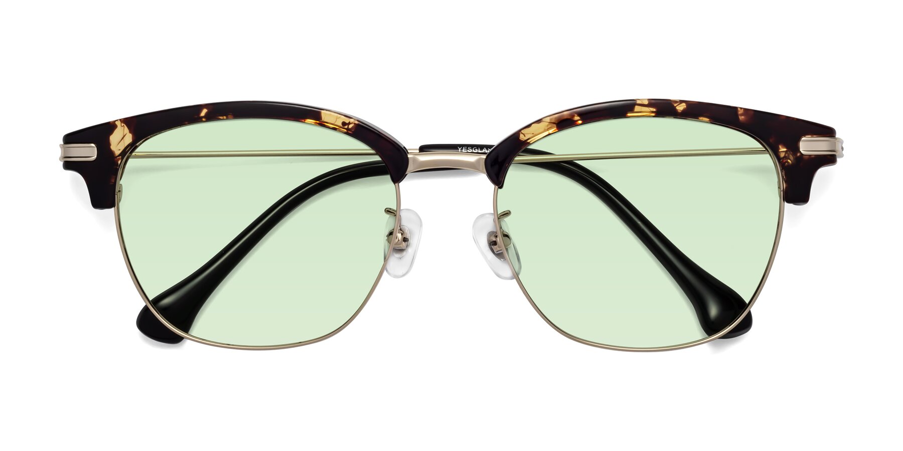 Folded Front of Obrien in Tortoise with Light Green Tinted Lenses