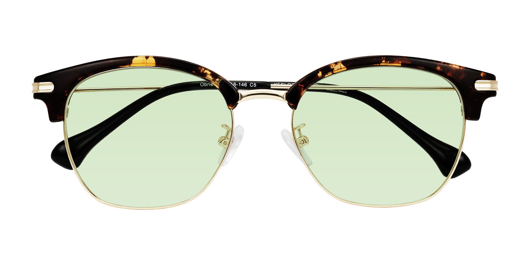 Folded Front of Obrien in Tortoise with Light Green Tinted Lenses