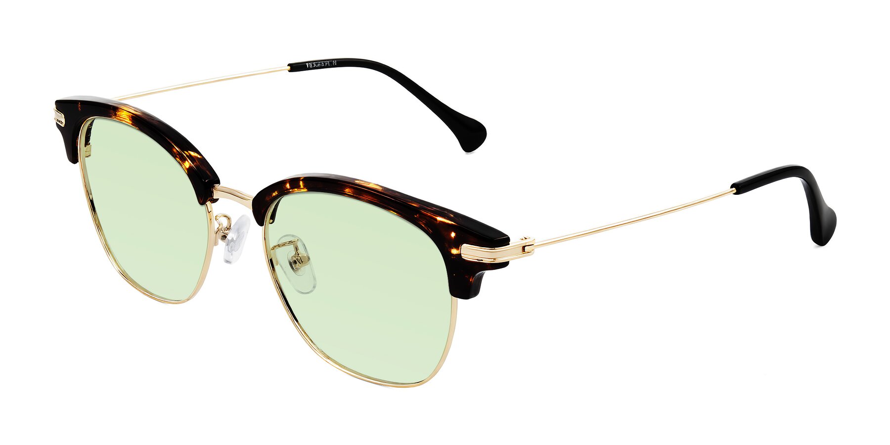 Angle of Obrien in Tortoise with Light Green Tinted Lenses