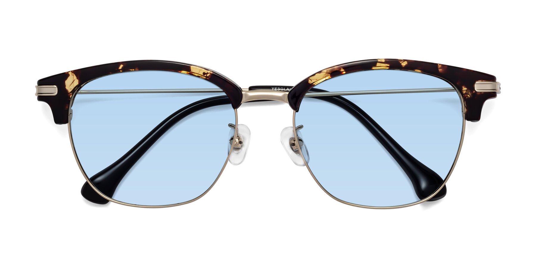 Folded Front of Obrien in Tortoise with Light Blue Tinted Lenses