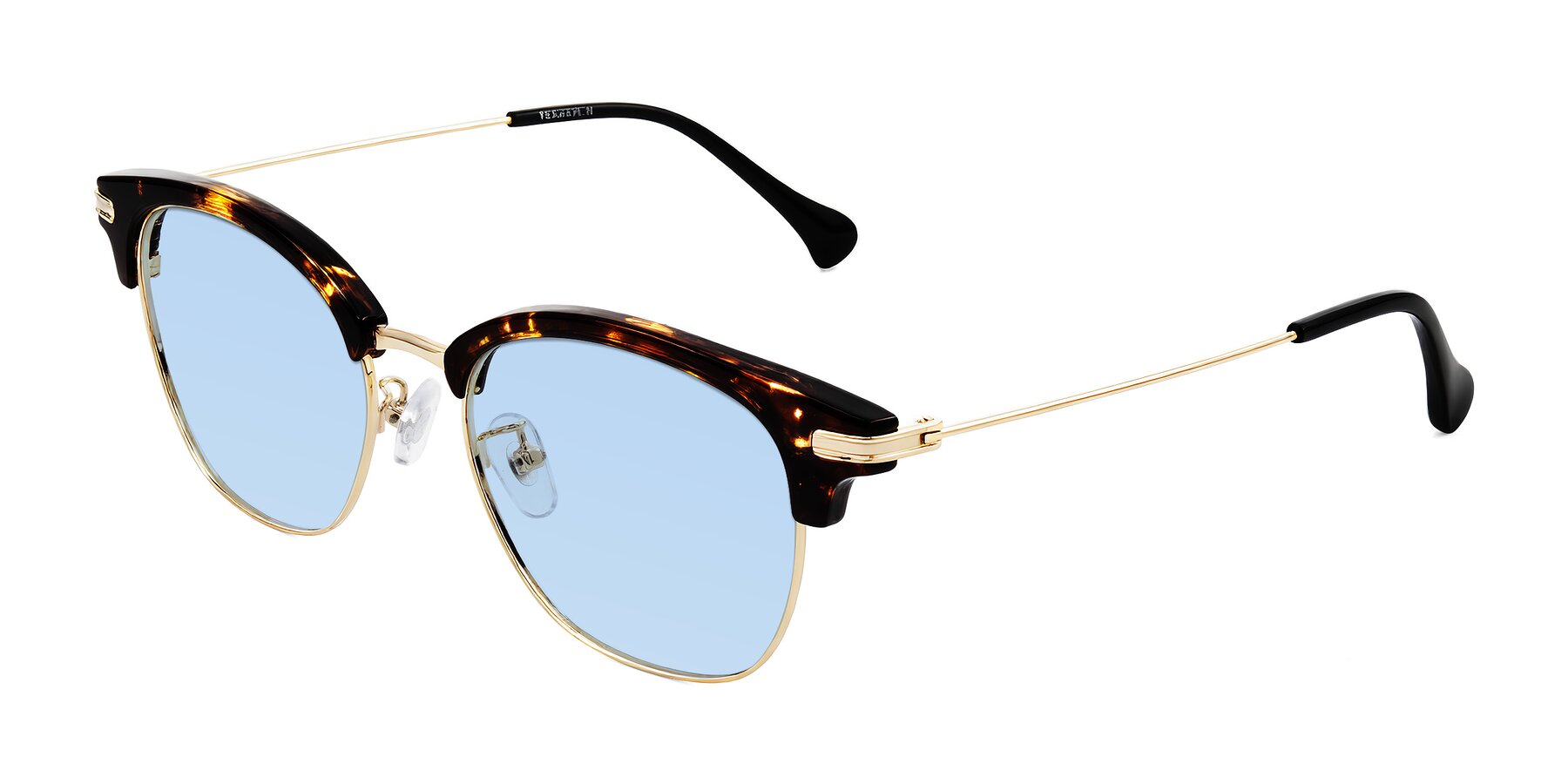 Angle of Obrien in Tortoise with Light Blue Tinted Lenses