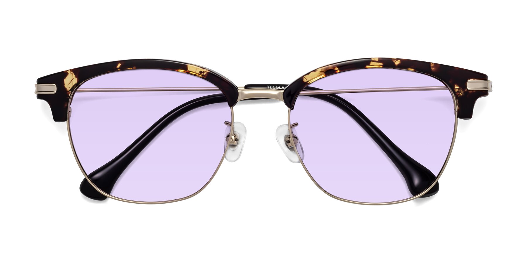 Folded Front of Obrien in Tortoise with Light Purple Tinted Lenses