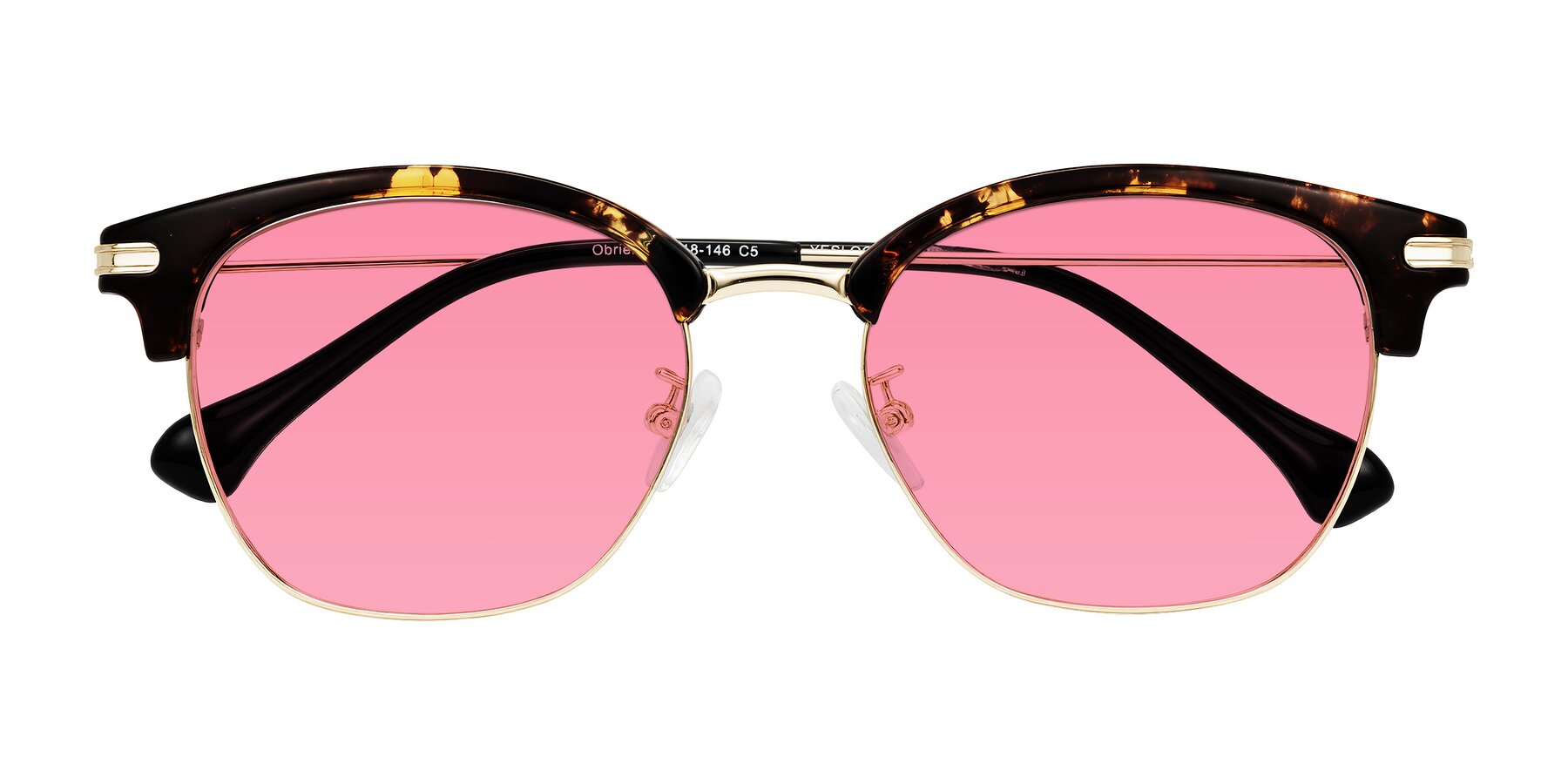 Folded Front of Obrien in Tortoise with Pink Tinted Lenses