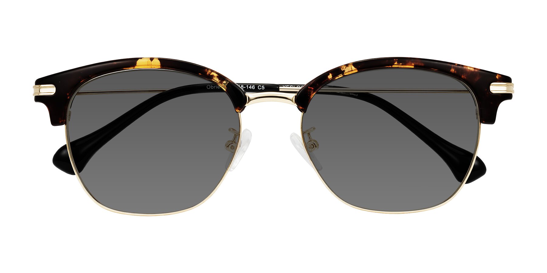 Folded Front of Obrien in Tortoise with Medium Gray Tinted Lenses