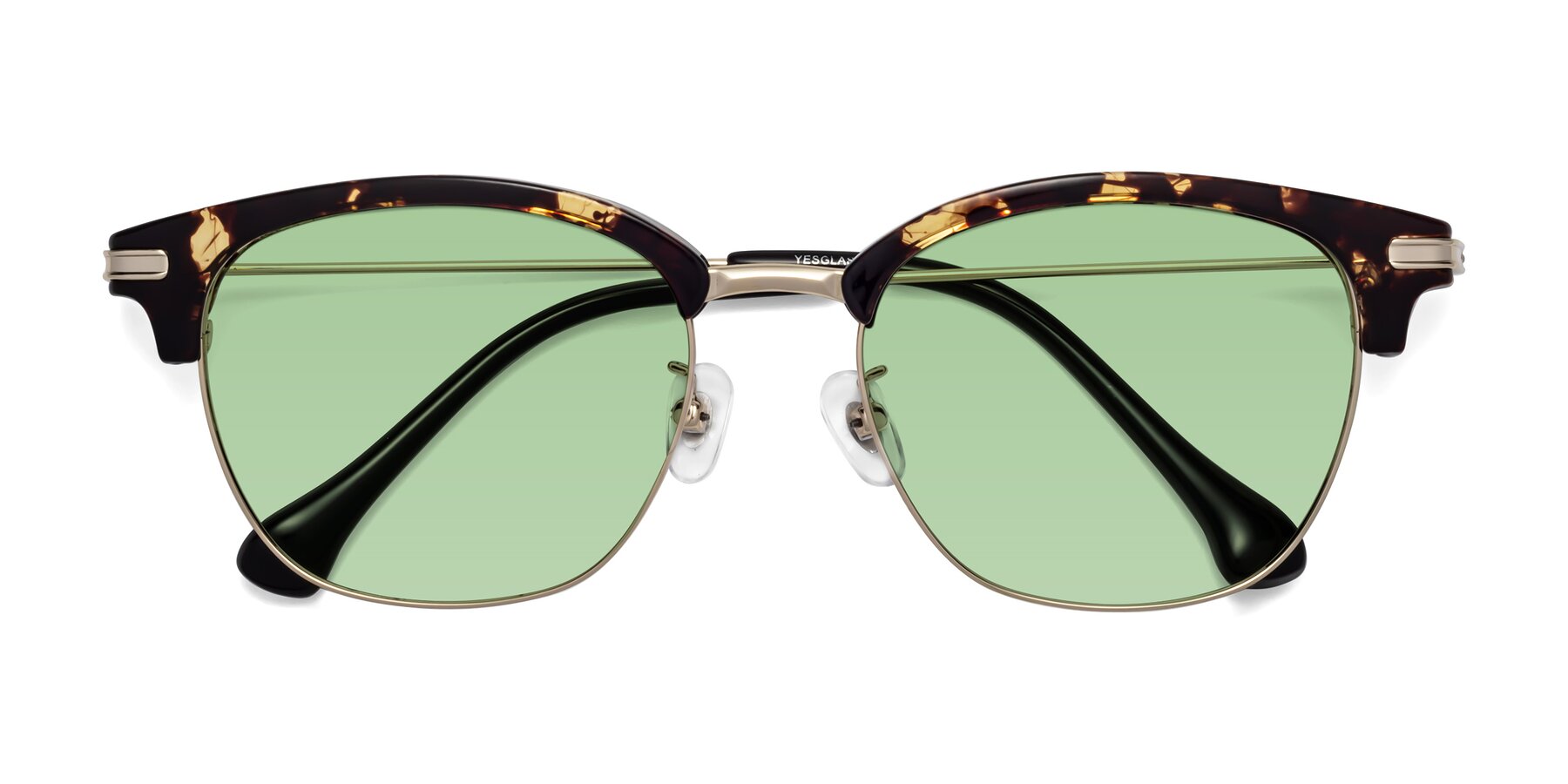 Folded Front of Obrien in Tortoise with Medium Green Tinted Lenses