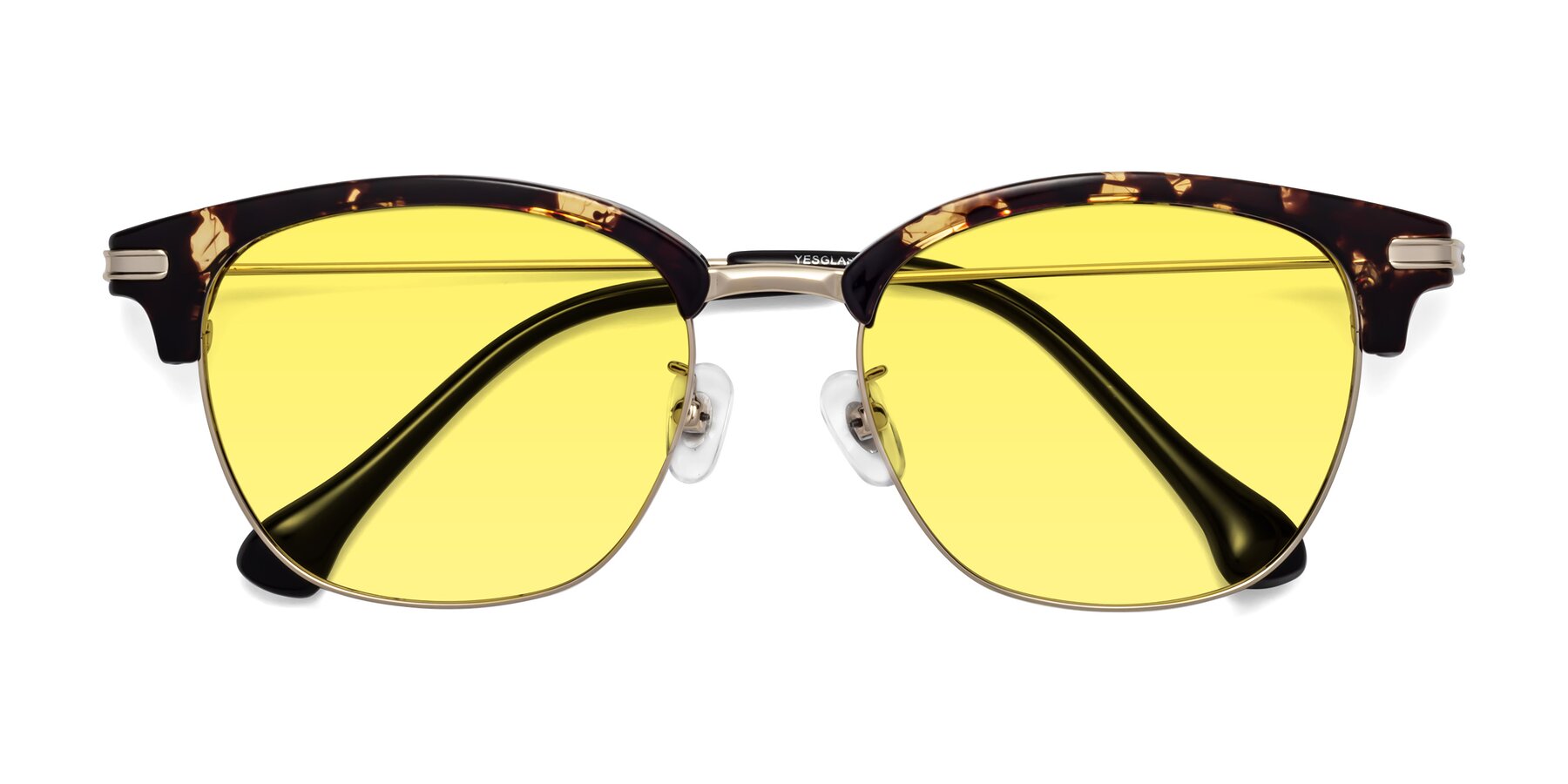 Folded Front of Obrien in Tortoise with Medium Yellow Tinted Lenses