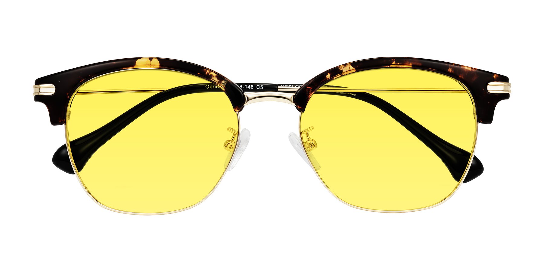 Folded Front of Obrien in Tortoise with Medium Yellow Tinted Lenses