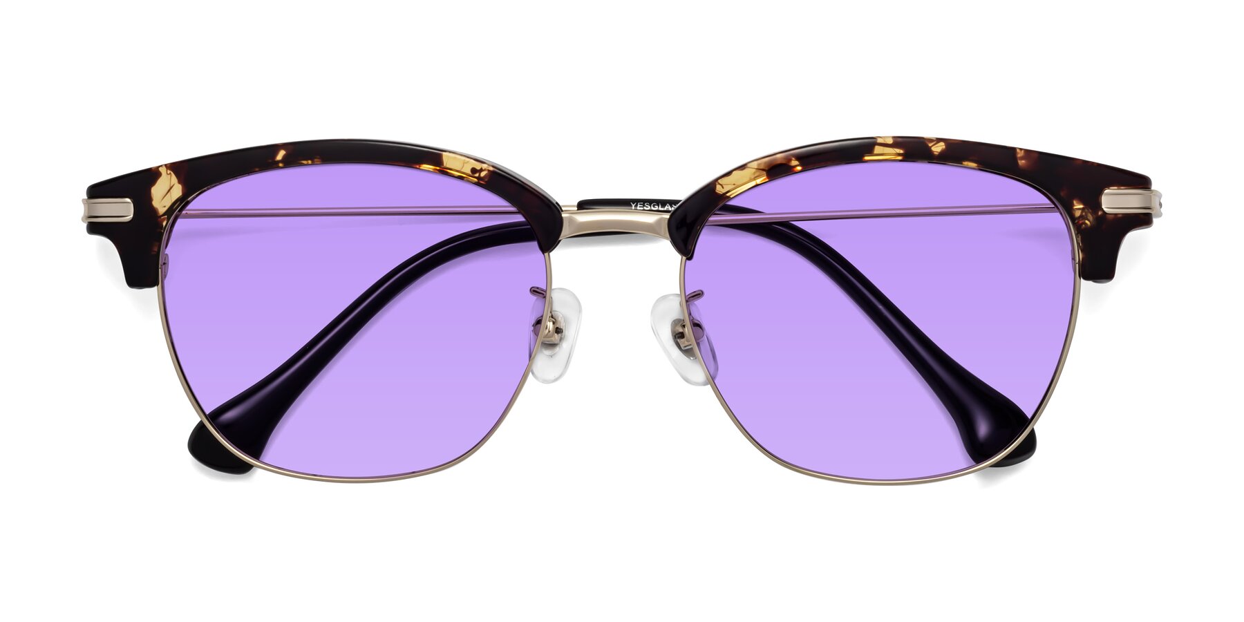 Folded Front of Obrien in Tortoise with Medium Purple Tinted Lenses