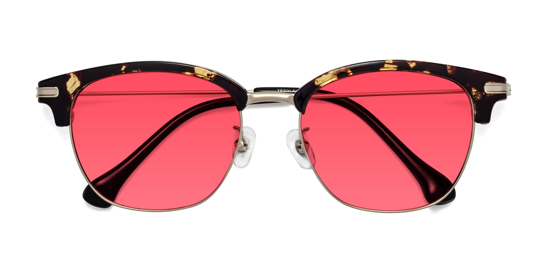 Folded Front of Obrien in Tortoise with Red Tinted Lenses