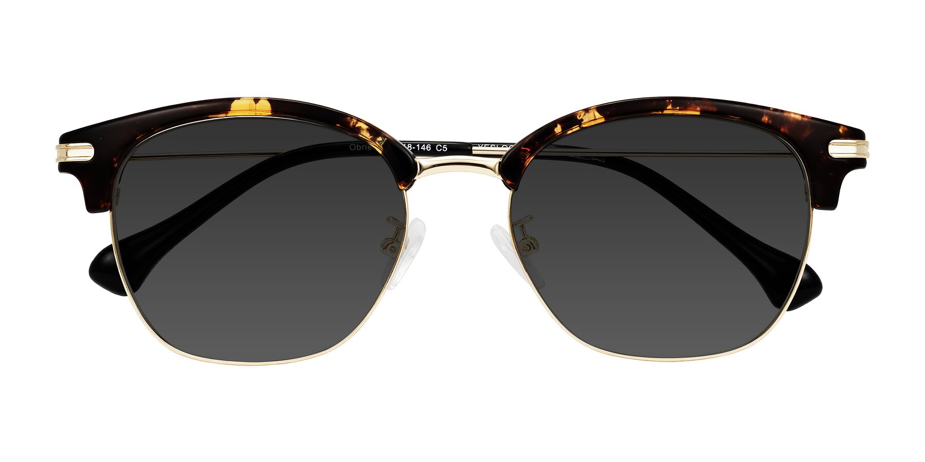 Folded Front of Obrien in Tortoise with Gray Tinted Lenses