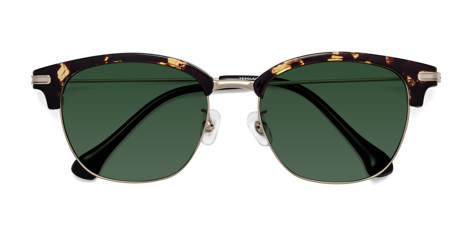 Folded Front of Obrien in Tortoise with Green Tinted Lenses