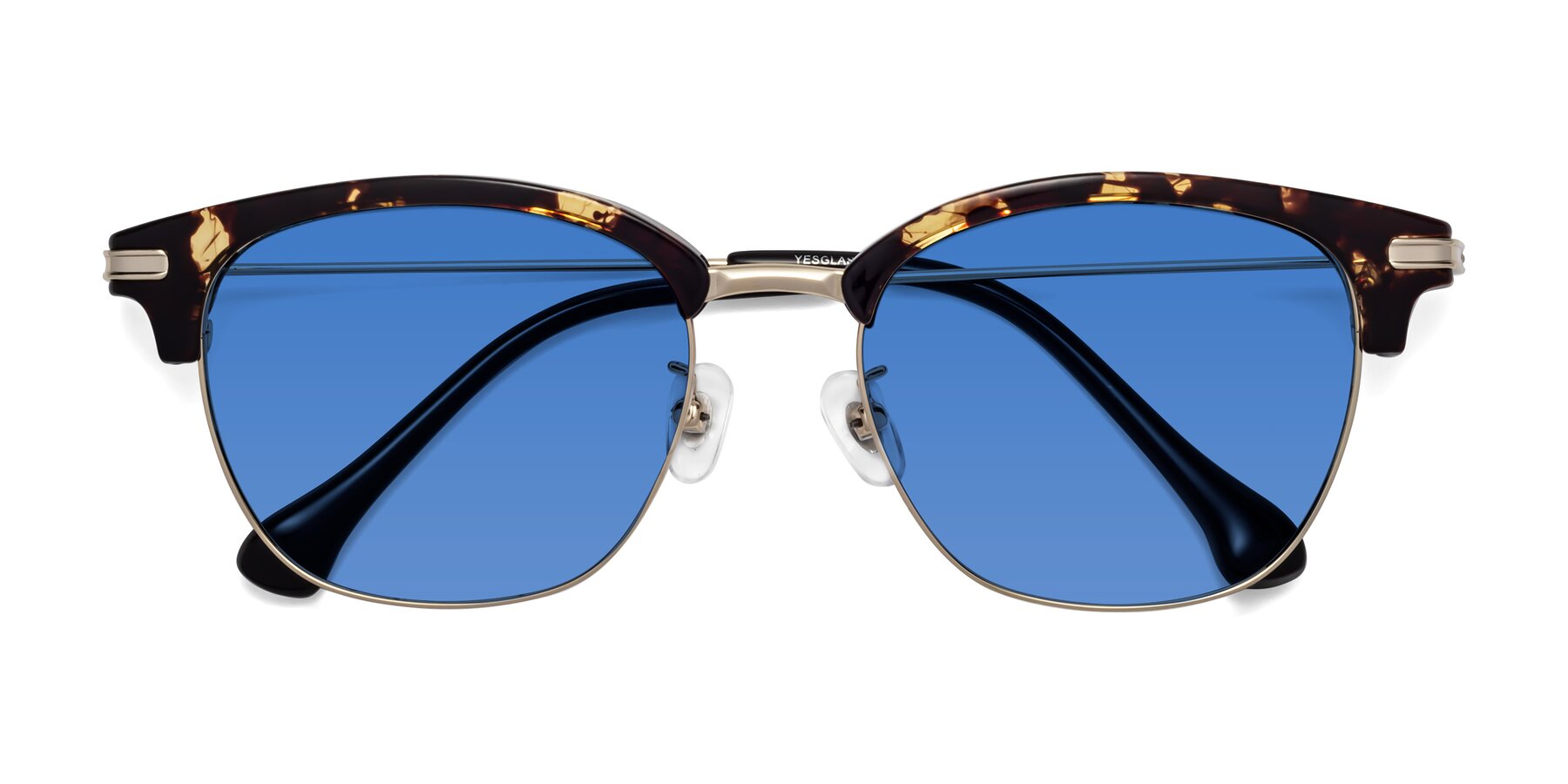 Folded Front of Obrien in Tortoise with Blue Tinted Lenses
