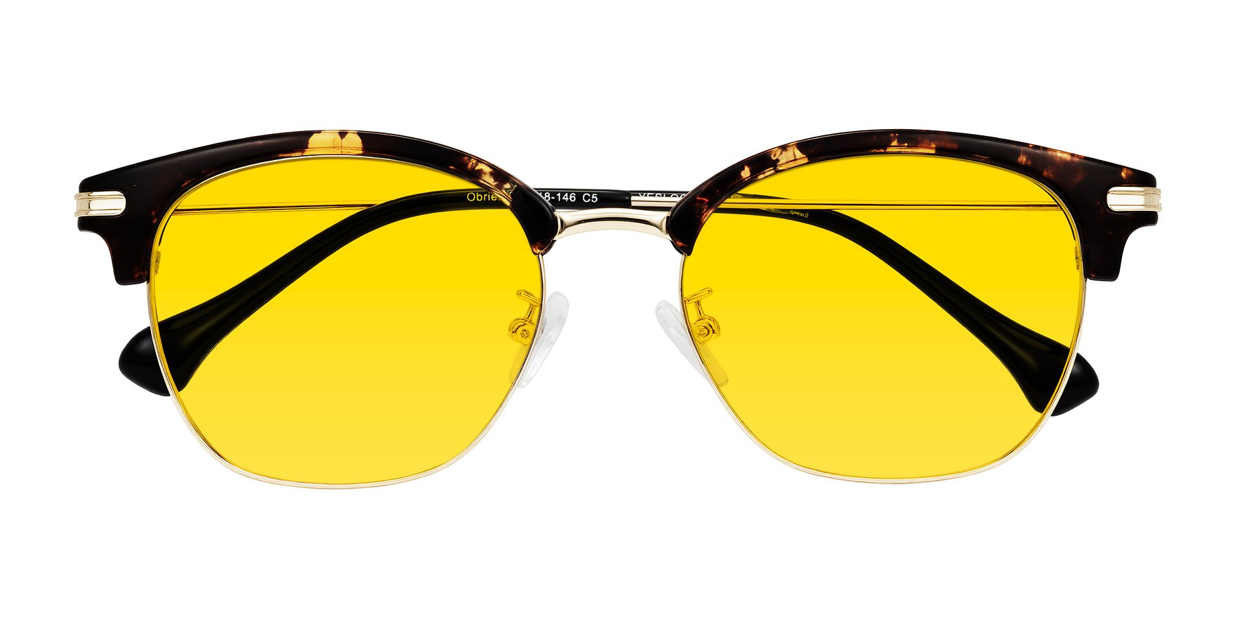 Folded Front of Obrien in Tortoise with Yellow Tinted Lenses