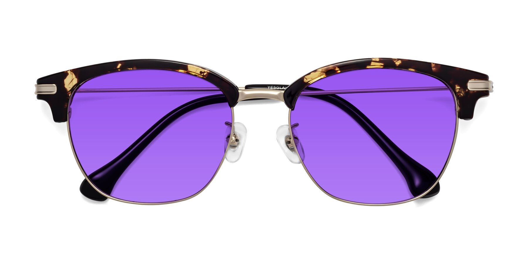 Folded Front of Obrien in Tortoise with Purple Tinted Lenses