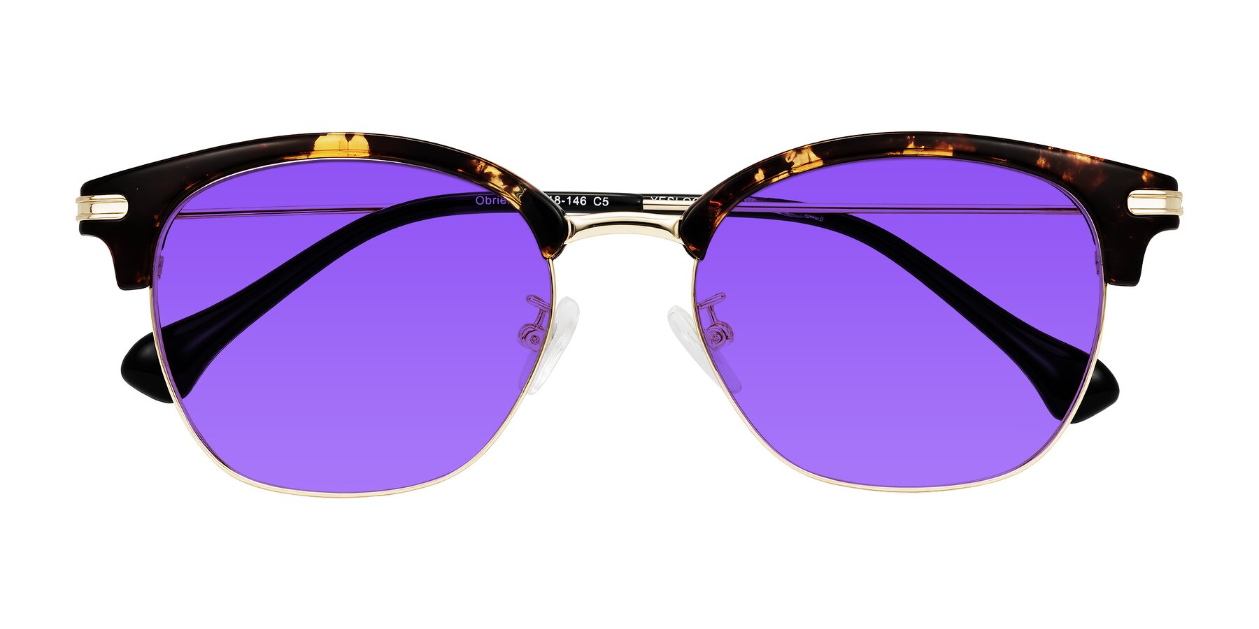 Folded Front of Obrien in Tortoise with Purple Tinted Lenses