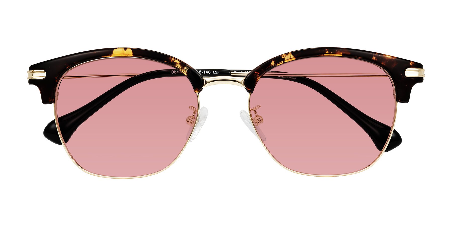 Folded Front of Obrien in Tortoise with Medium Garnet Tinted Lenses