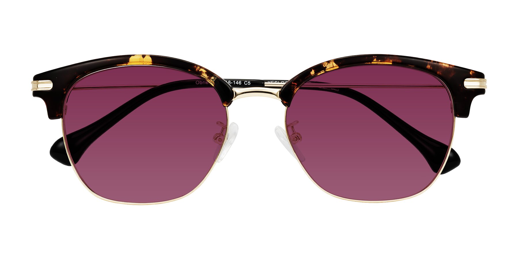 Folded Front of Obrien in Tortoise with Wine Tinted Lenses