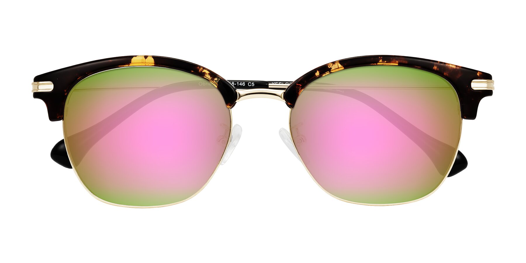 Folded Front of Obrien in Tortoise with Pink Mirrored Lenses