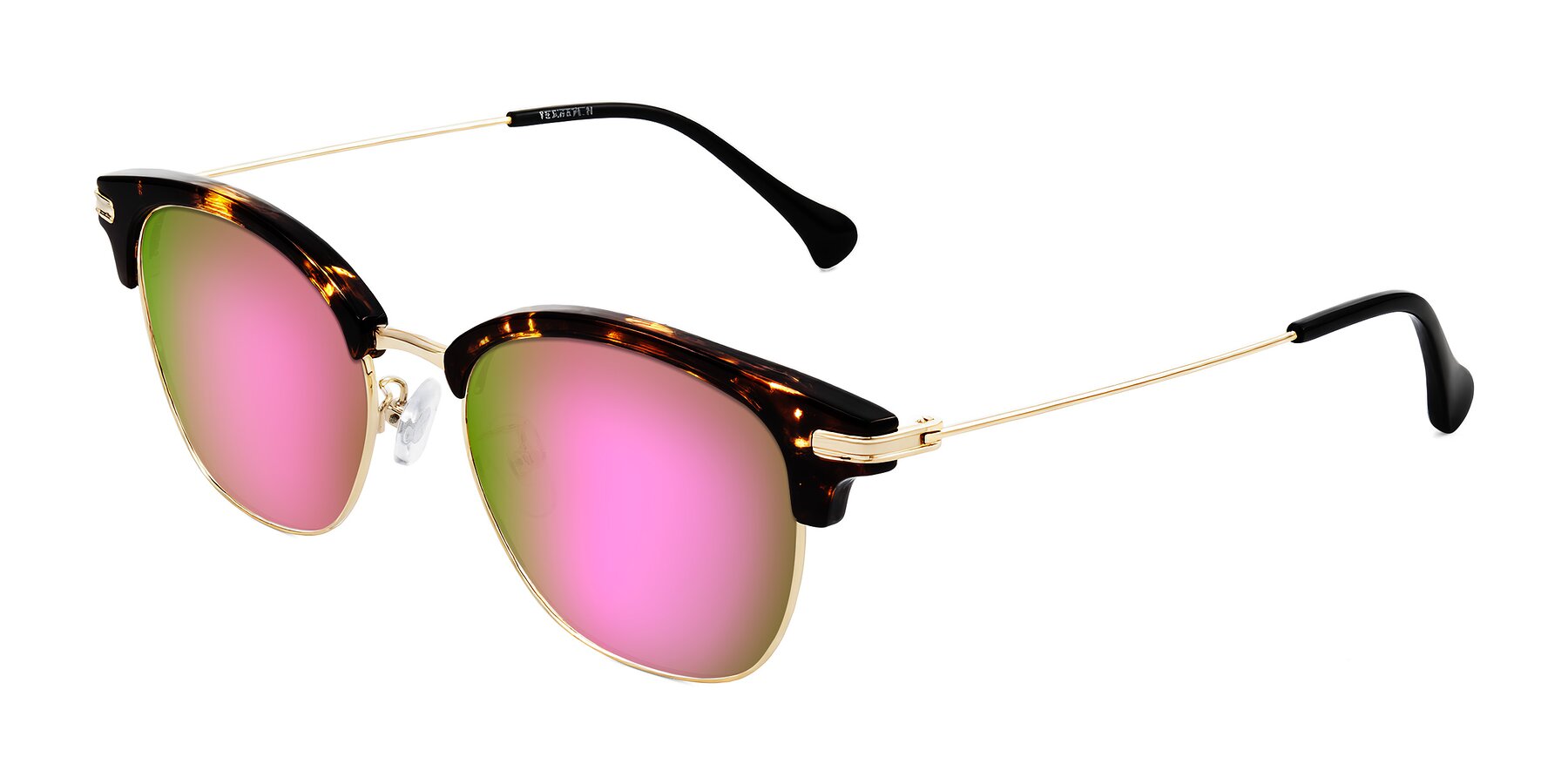 Angle of Obrien in Tortoise with Pink Mirrored Lenses