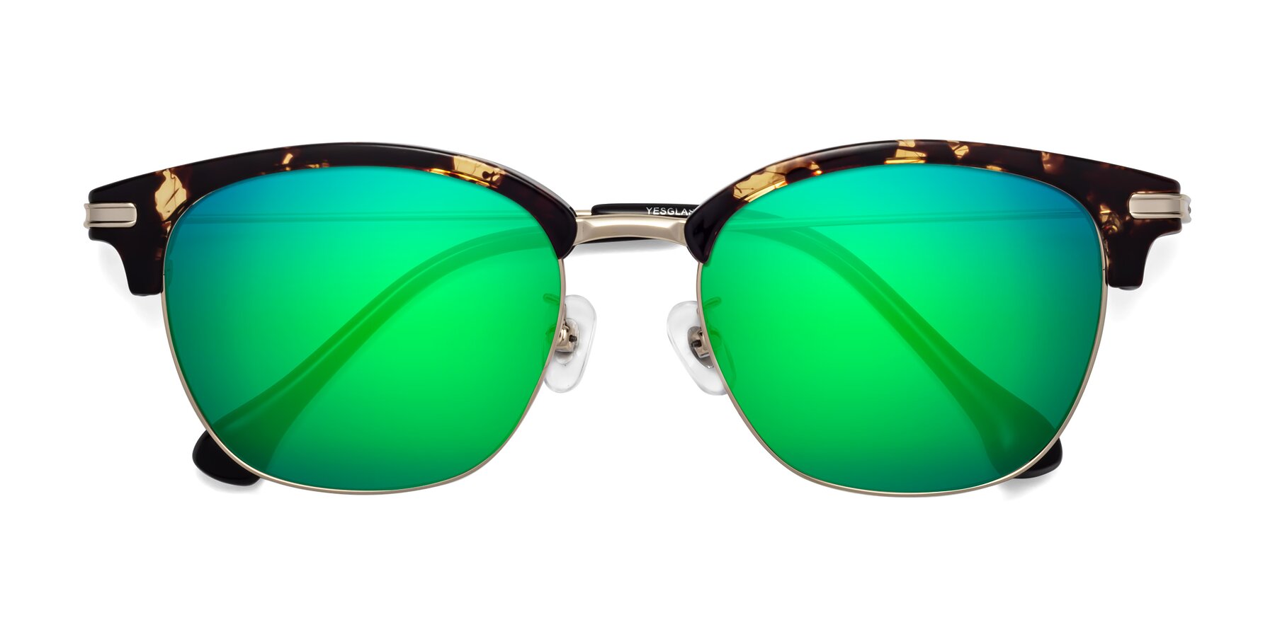 Folded Front of Obrien in Tortoise with Green Mirrored Lenses