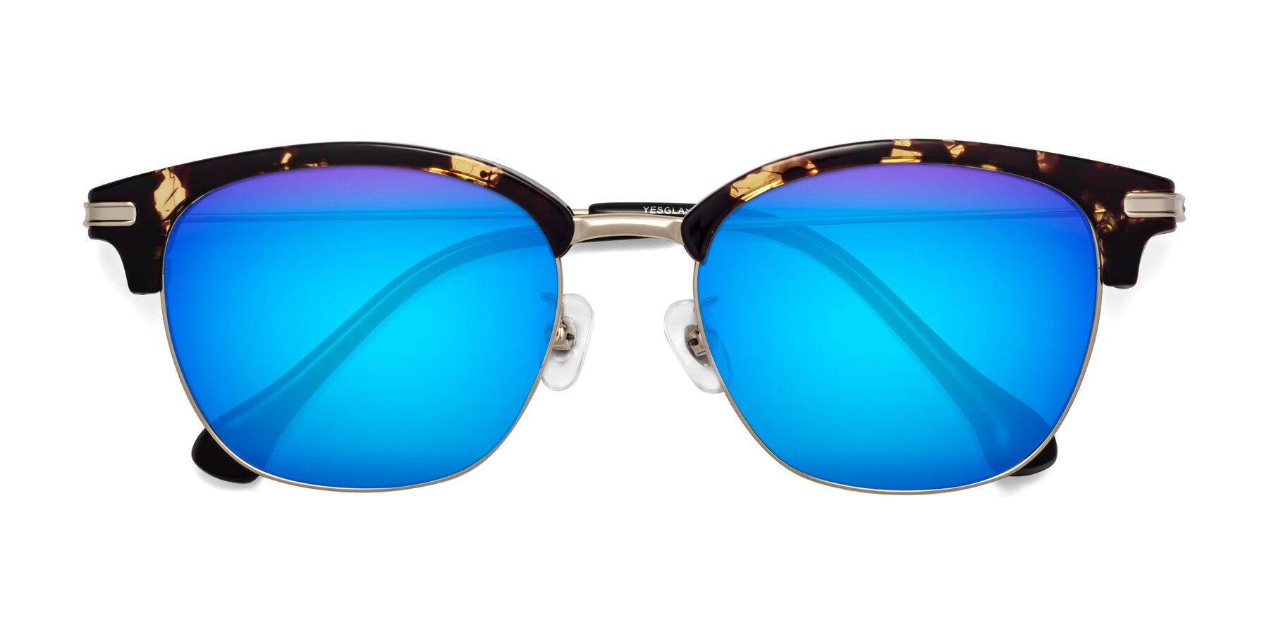 Folded Front of Obrien in Tortoise with Blue Mirrored Lenses