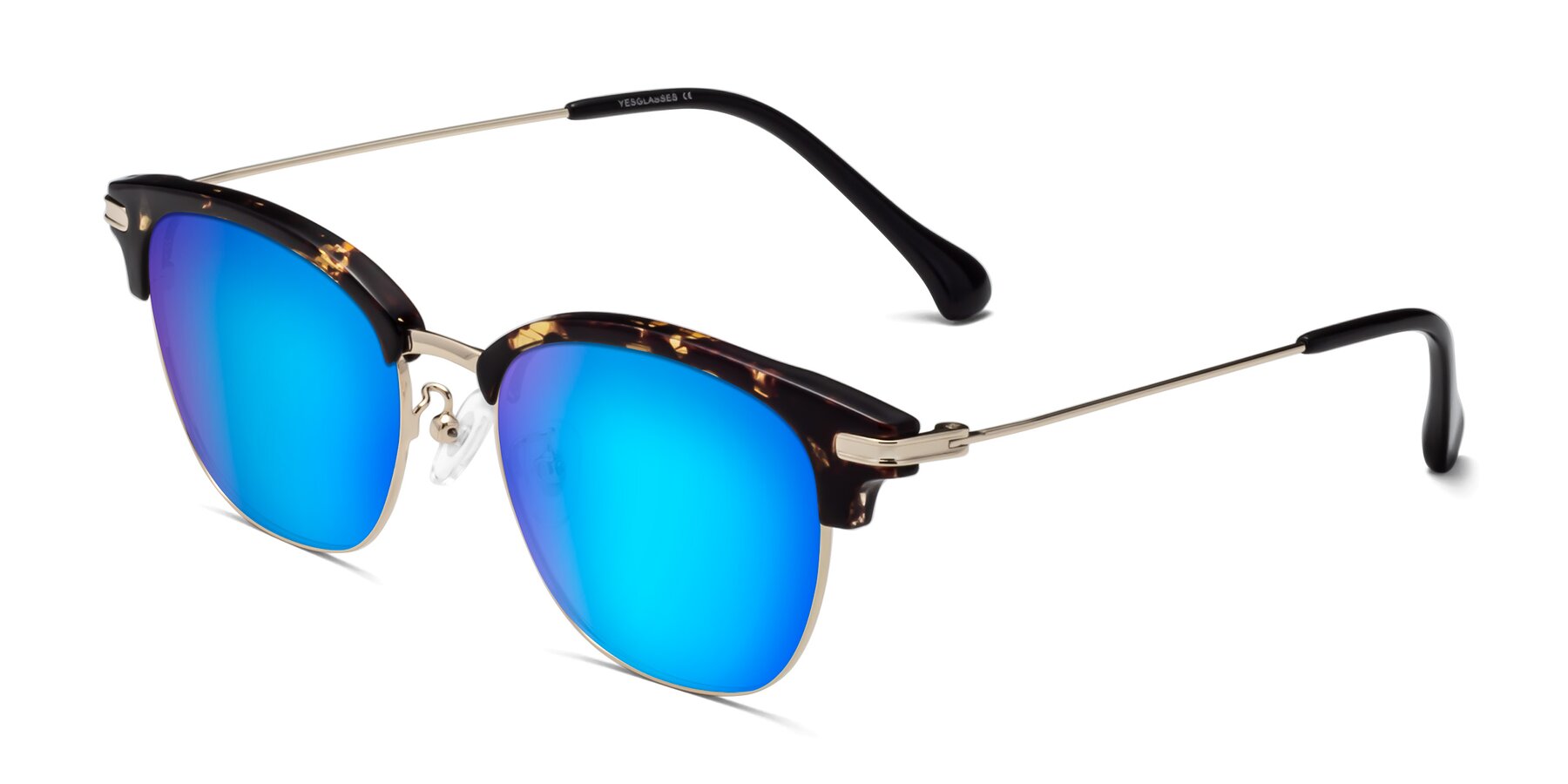 Angle of Obrien in Tortoise with Blue Mirrored Lenses