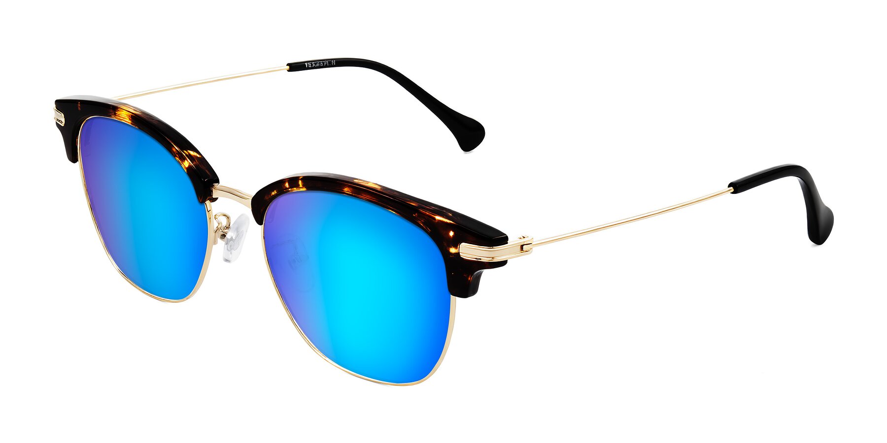 Angle of Obrien in Tortoise with Blue Mirrored Lenses