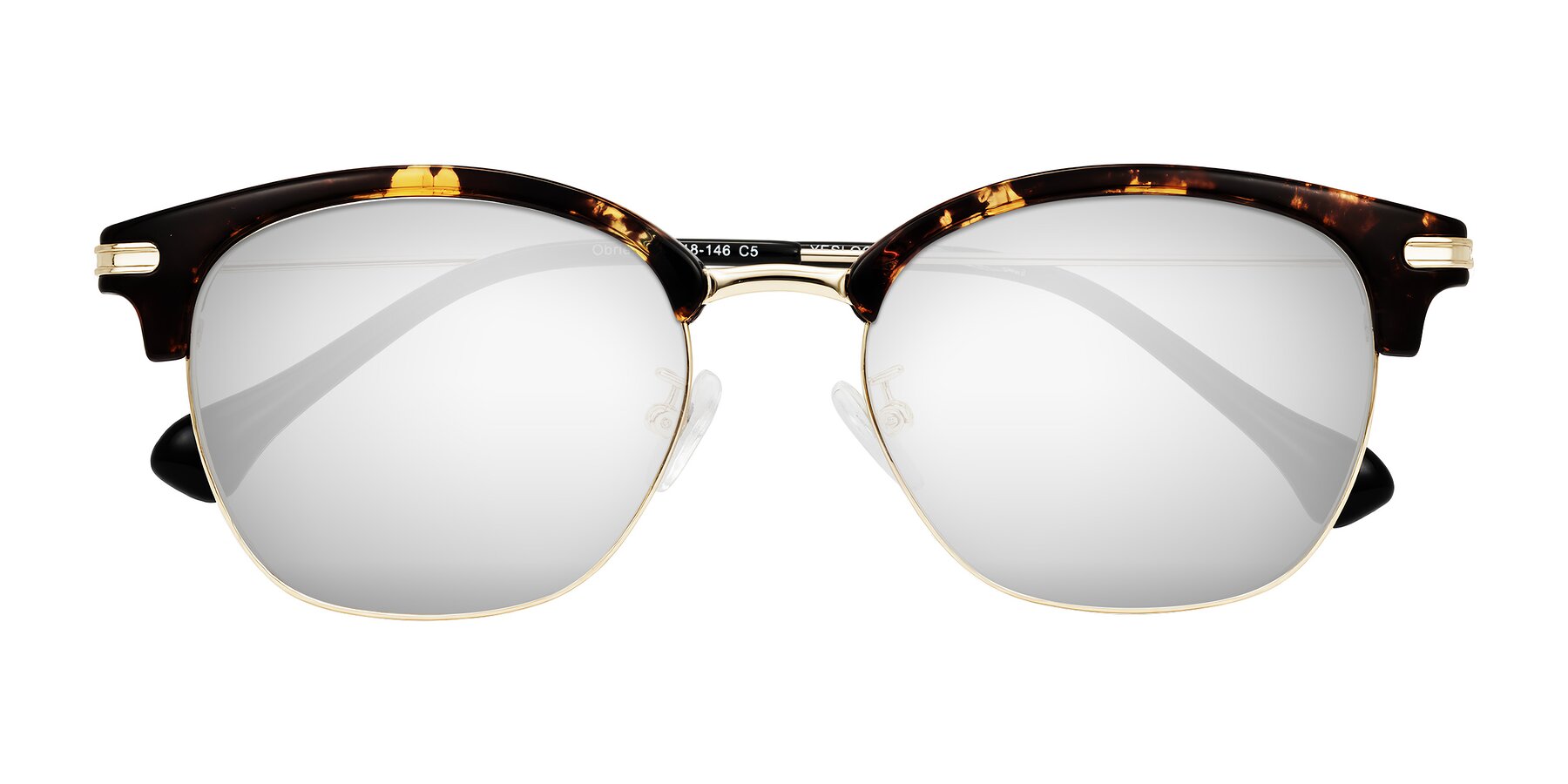 Folded Front of Obrien in Tortoise with Silver Mirrored Lenses