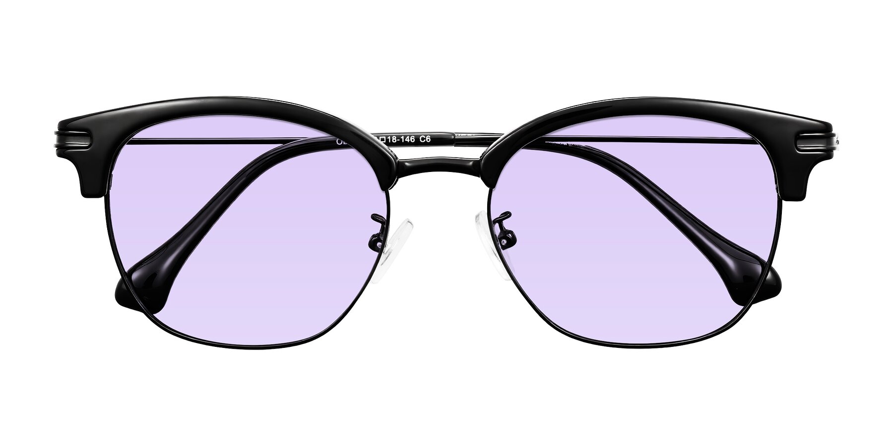 Folded Front of Obrien in Black with Light Purple Tinted Lenses