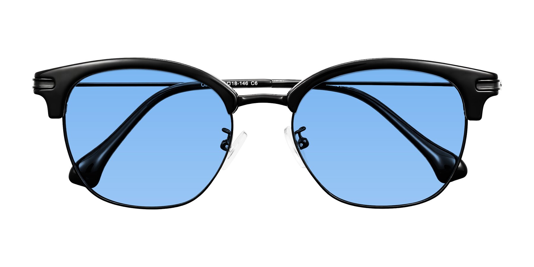 Folded Front of Obrien in Black with Medium Blue Tinted Lenses