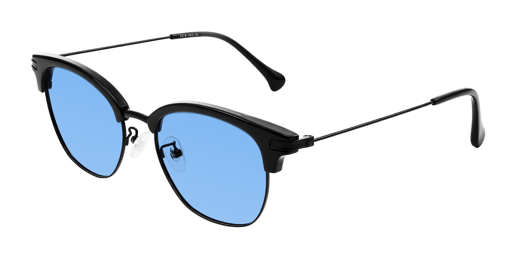 Angle of Obrien in Black with Medium Blue Tinted Lenses