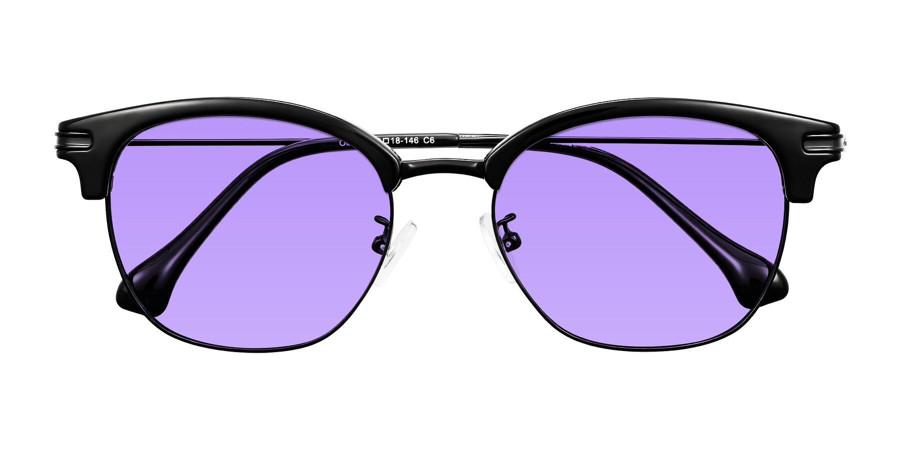 Folded Front of Obrien in Black with Medium Purple Tinted Lenses