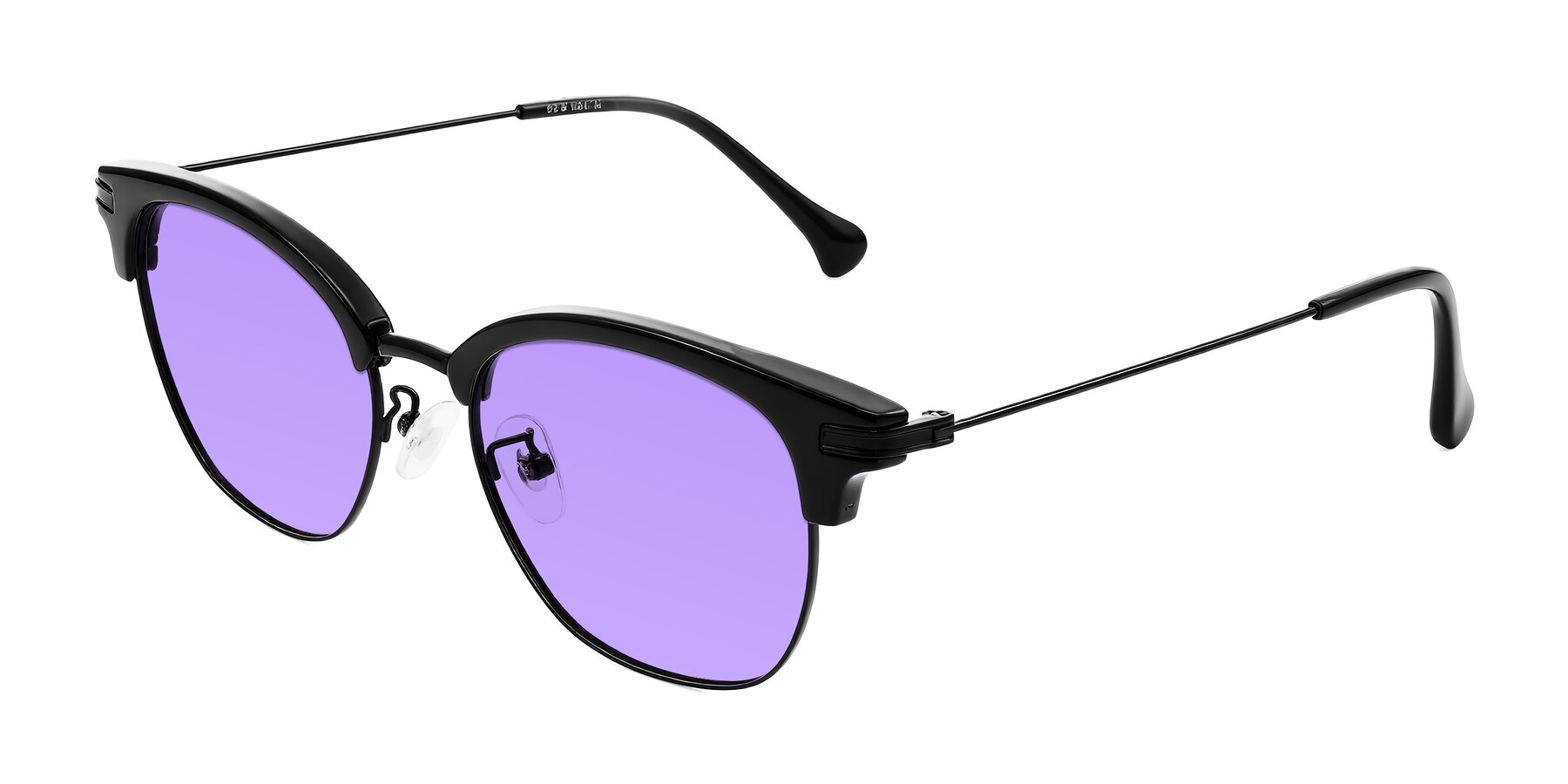 Angle of Obrien in Black with Medium Purple Tinted Lenses