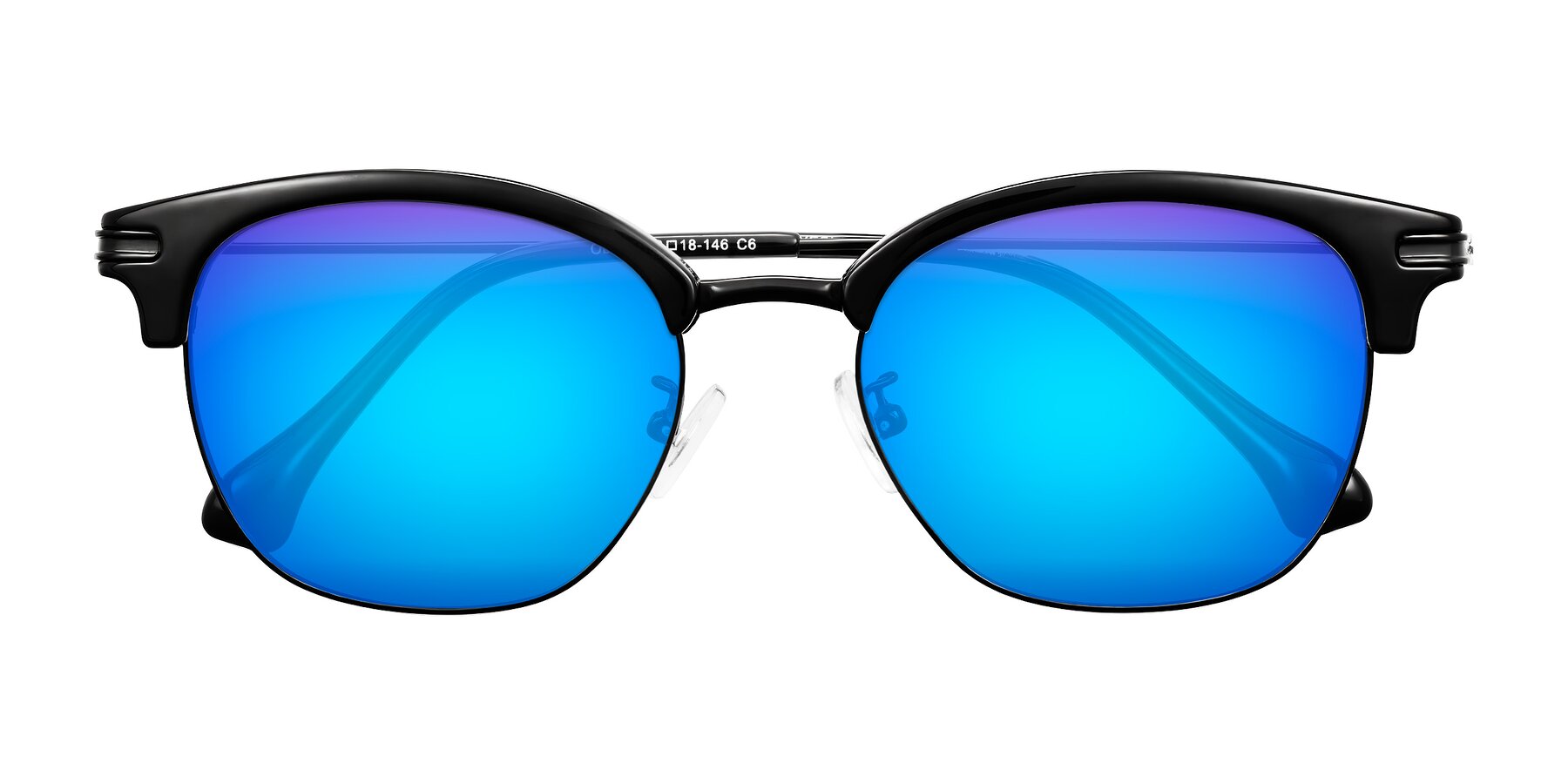 Folded Front of Obrien in Black with Blue Mirrored Lenses