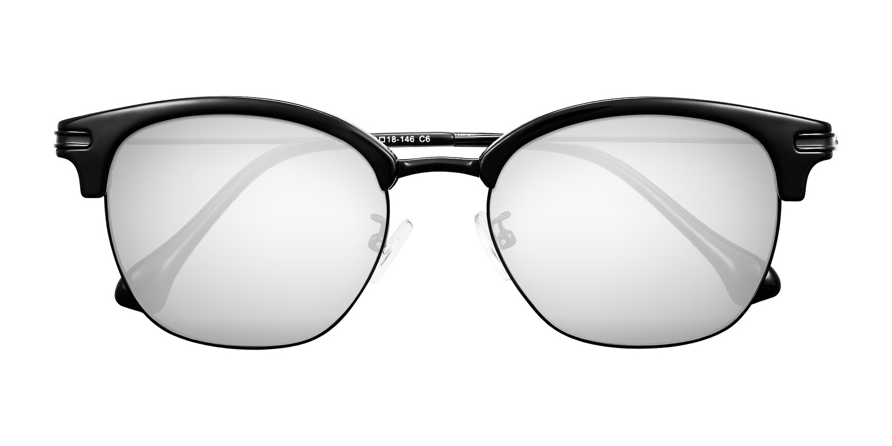 Folded Front of Obrien in Black with Silver Mirrored Lenses