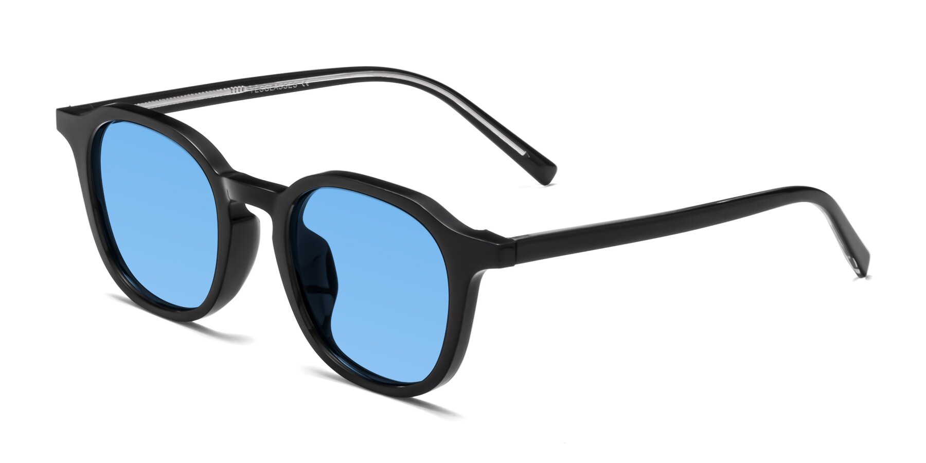 Angle of LaRode in Black with Medium Blue Tinted Lenses