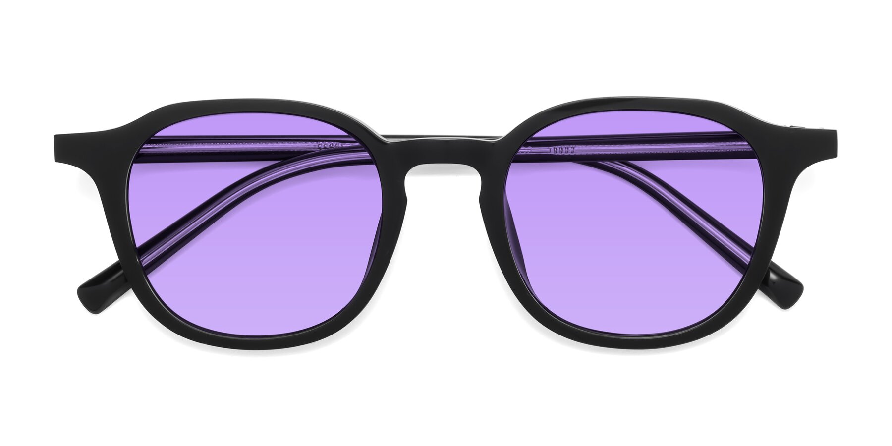 Folded Front of LaRode in Black with Medium Purple Tinted Lenses
