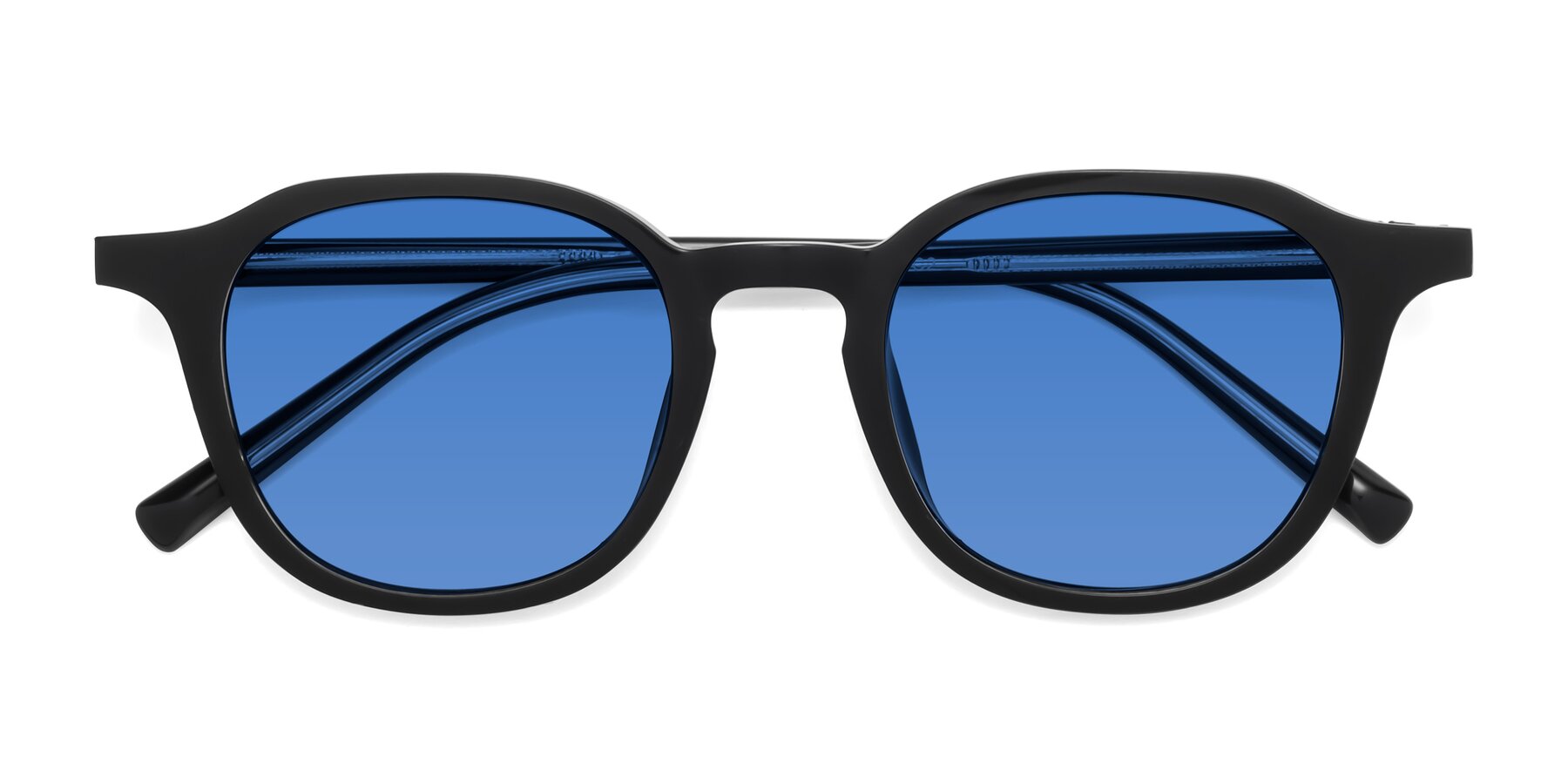 Folded Front of LaRode in Black with Blue Tinted Lenses
