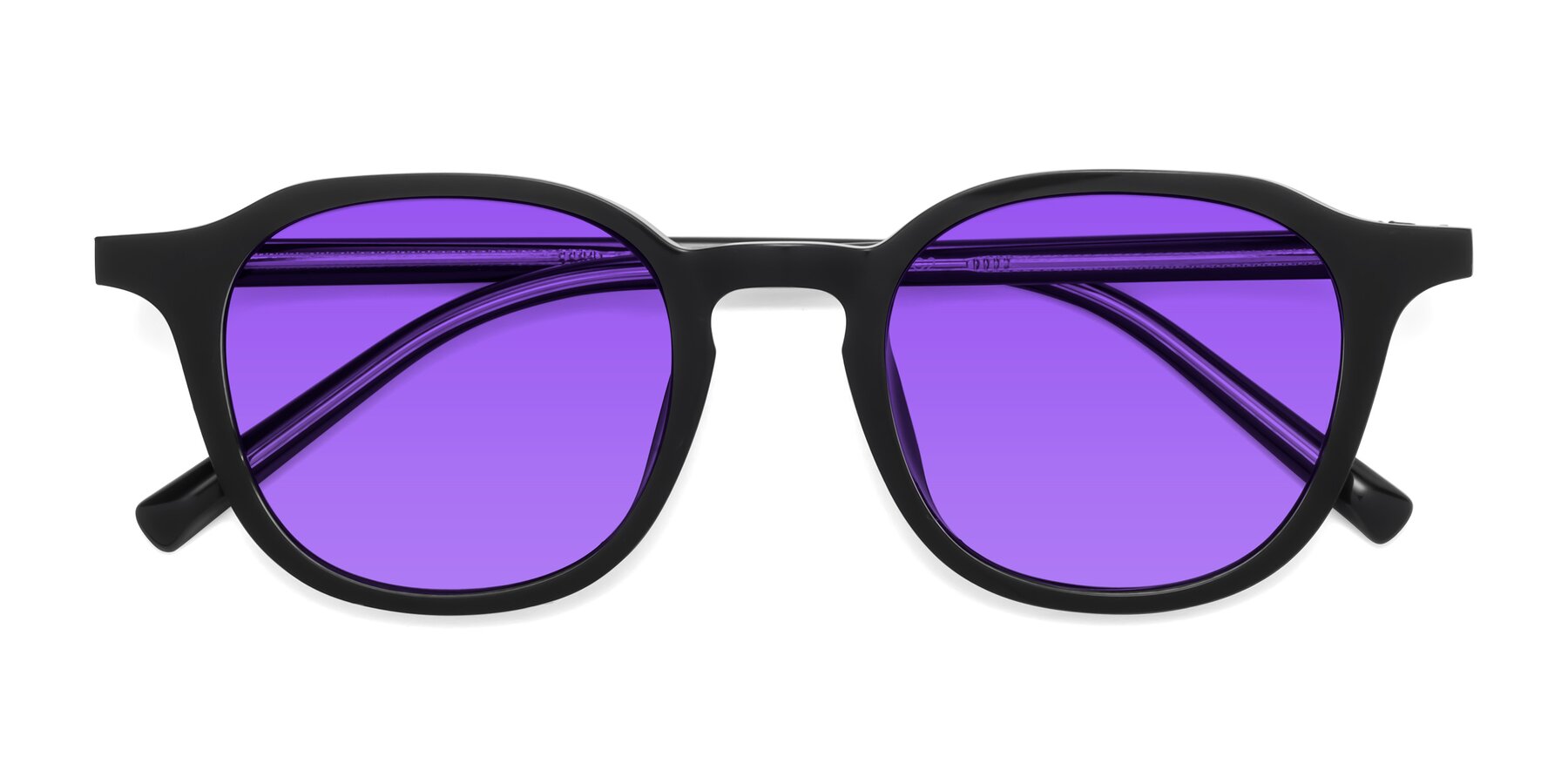 Folded Front of LaRode in Black with Purple Tinted Lenses