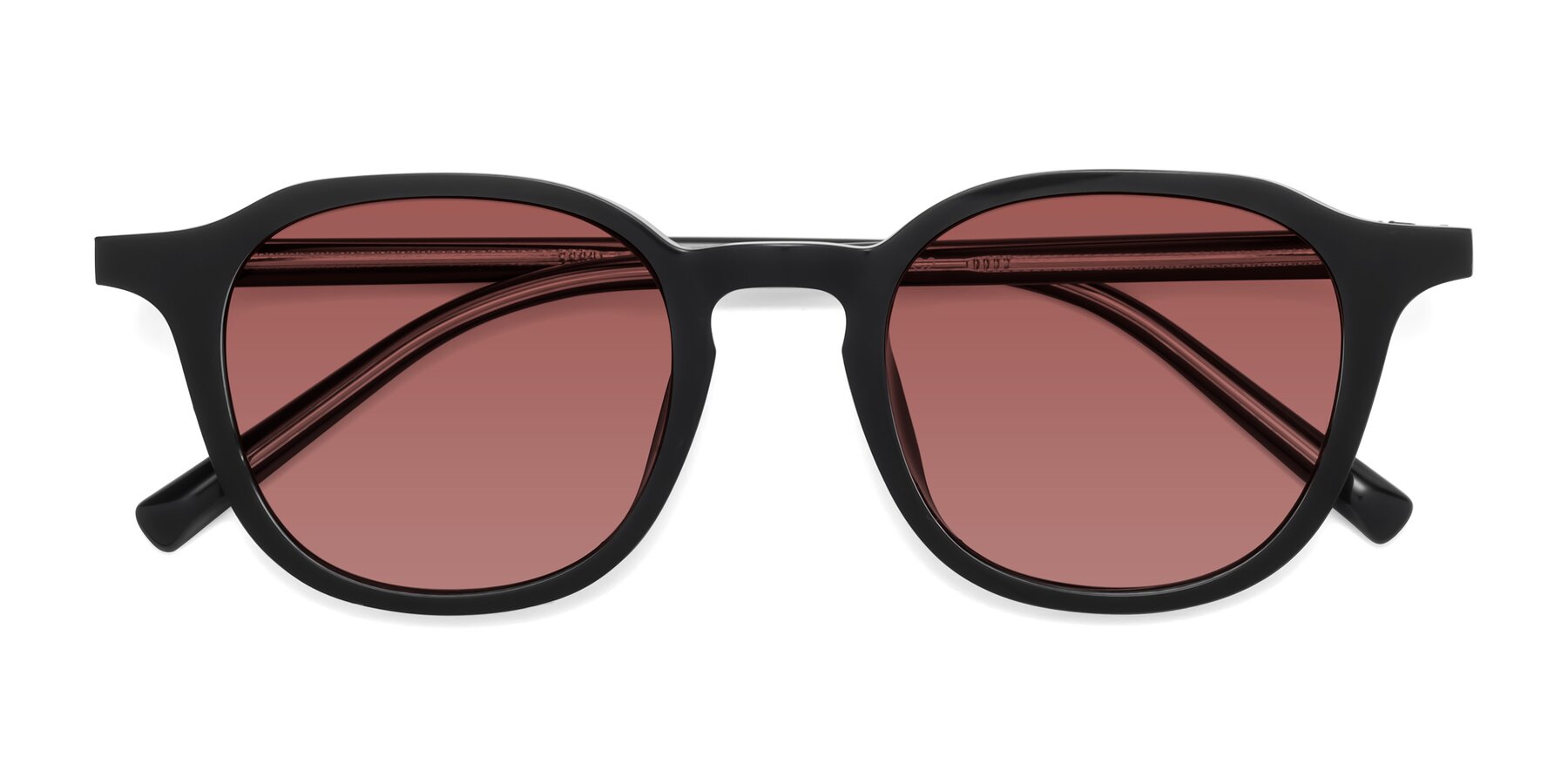 Folded Front of LaRode in Black with Garnet Tinted Lenses