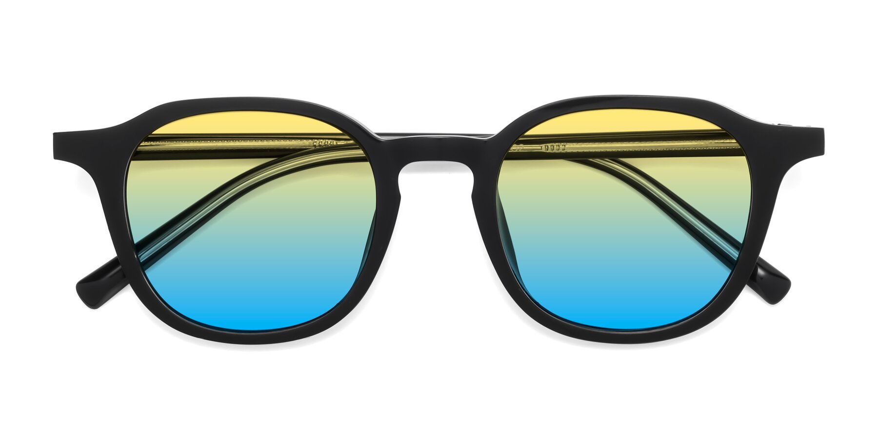 Folded Front of LaRode in Black with Yellow / Blue Gradient Lenses