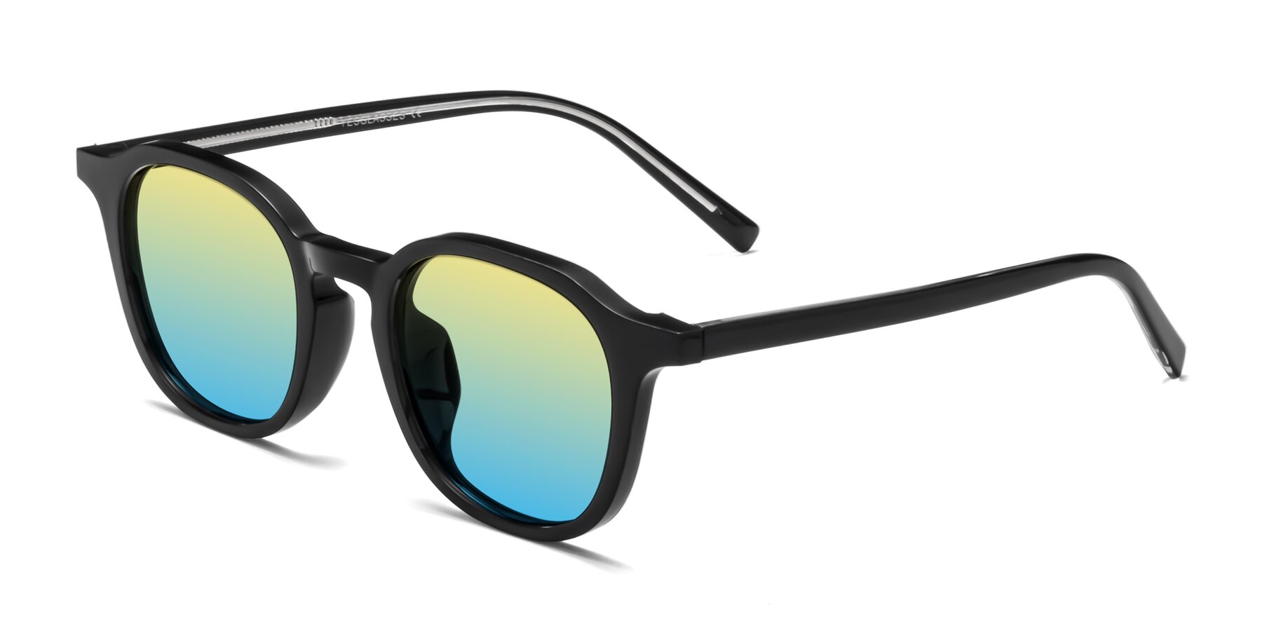 Angle of LaRode in Black with Yellow / Blue Gradient Lenses