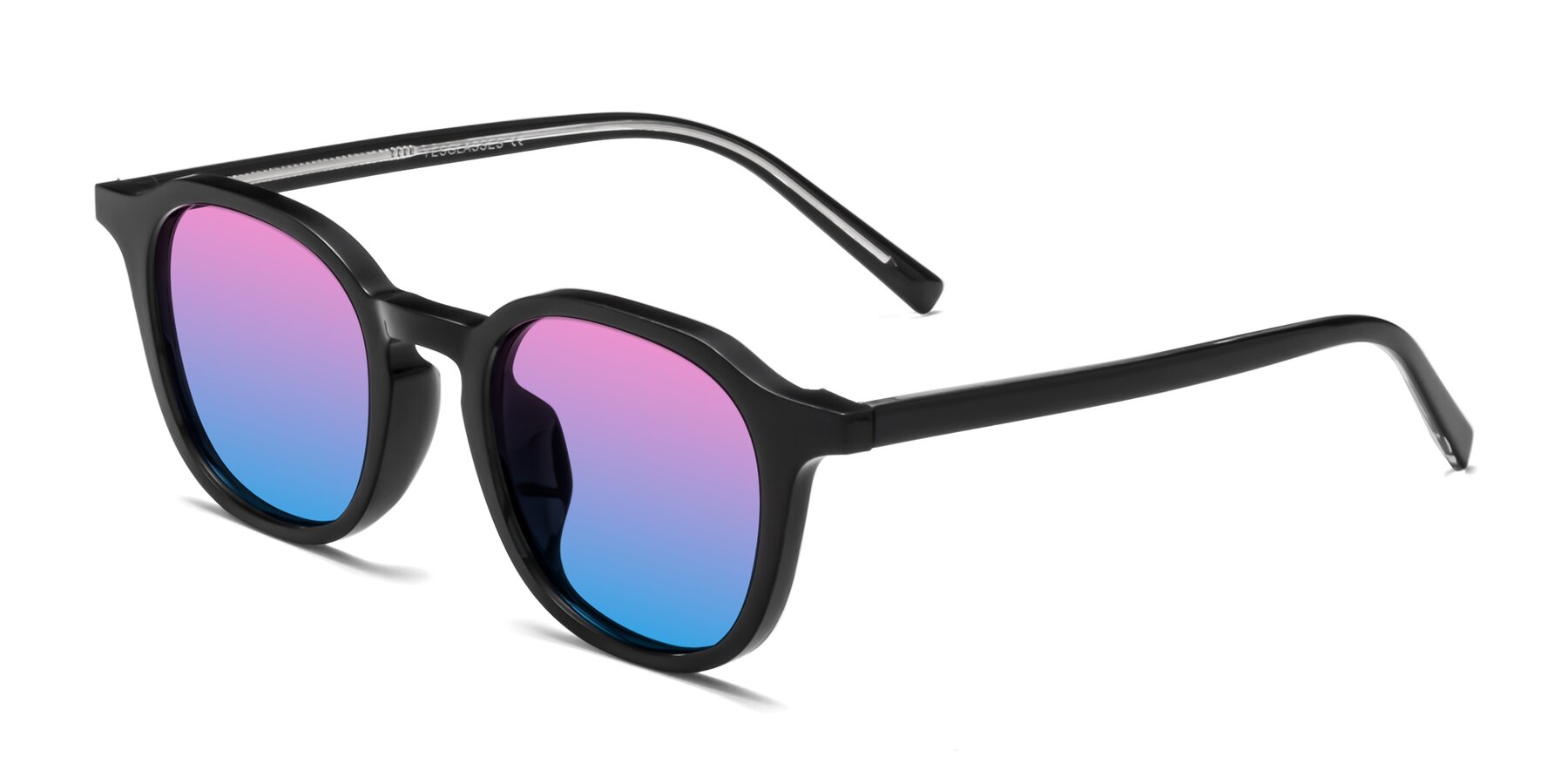 Angle of LaRode in Black with Pink / Blue Gradient Lenses