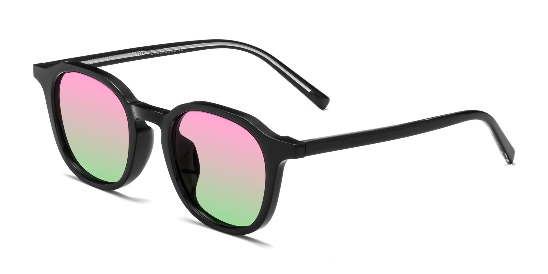 Angle of LaRode in Black with Pink / Green Gradient Lenses