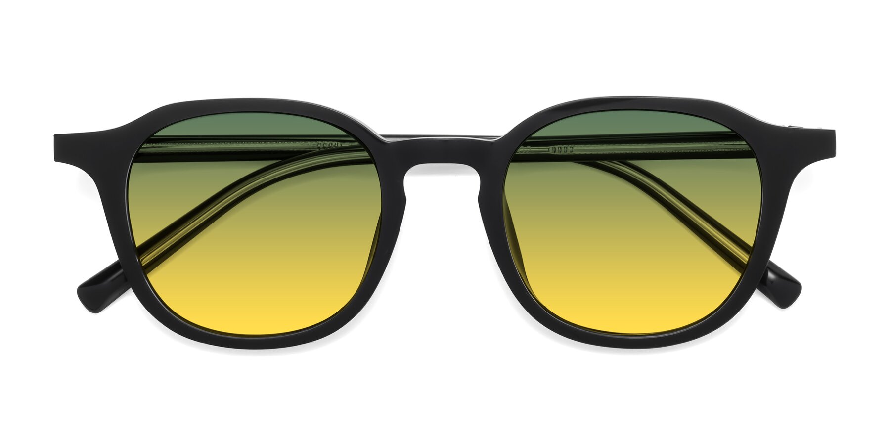 Folded Front of LaRode in Black with Green / Yellow Gradient Lenses