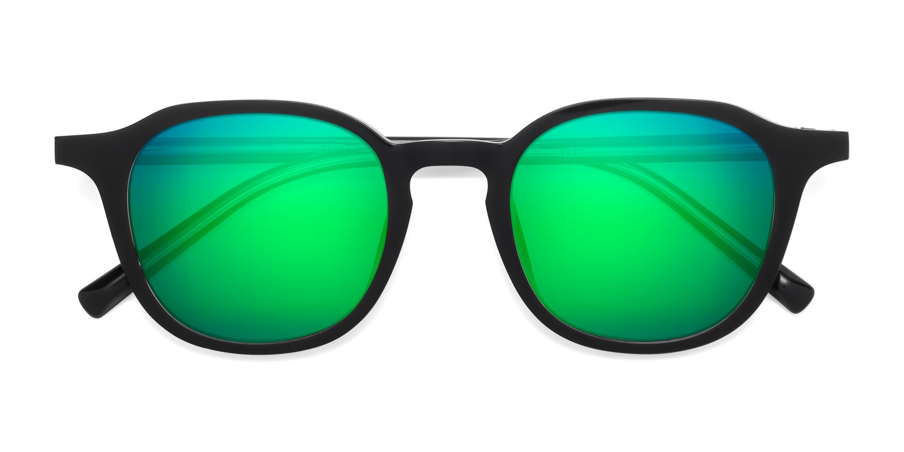 Folded Front of LaRode in Black with Green Mirrored Lenses
