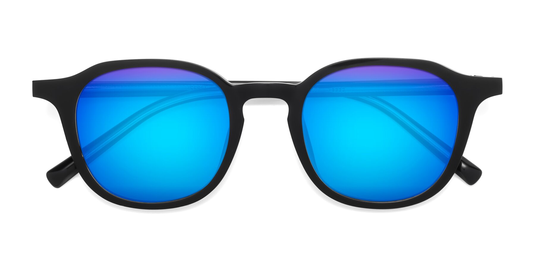 Folded Front of LaRode in Black with Blue Mirrored Lenses