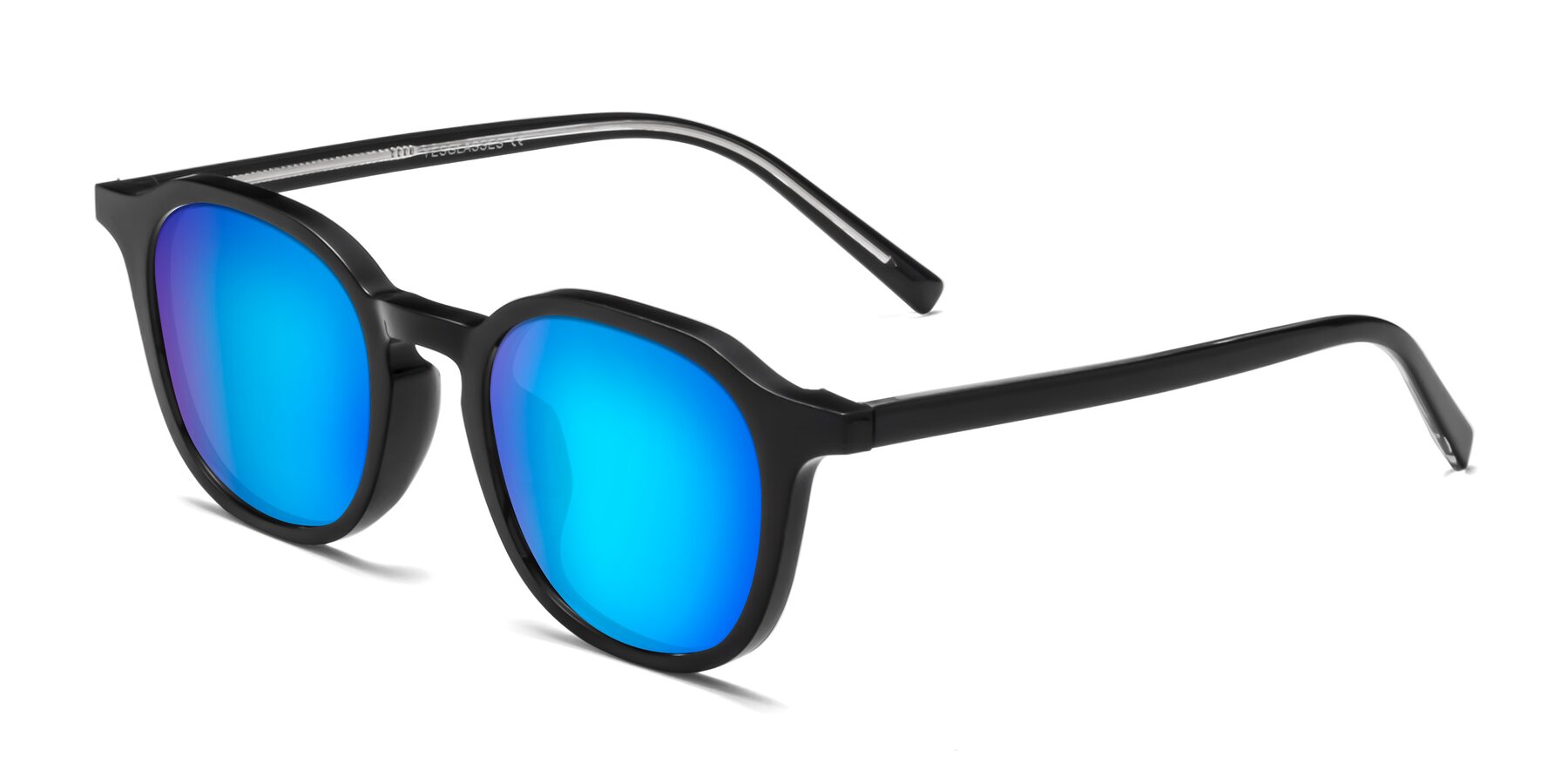 Angle of LaRode in Black with Blue Mirrored Lenses