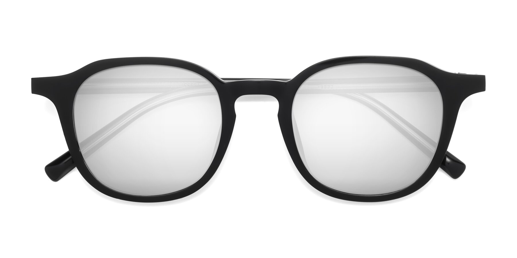 Folded Front of LaRode in Black with Silver Mirrored Lenses